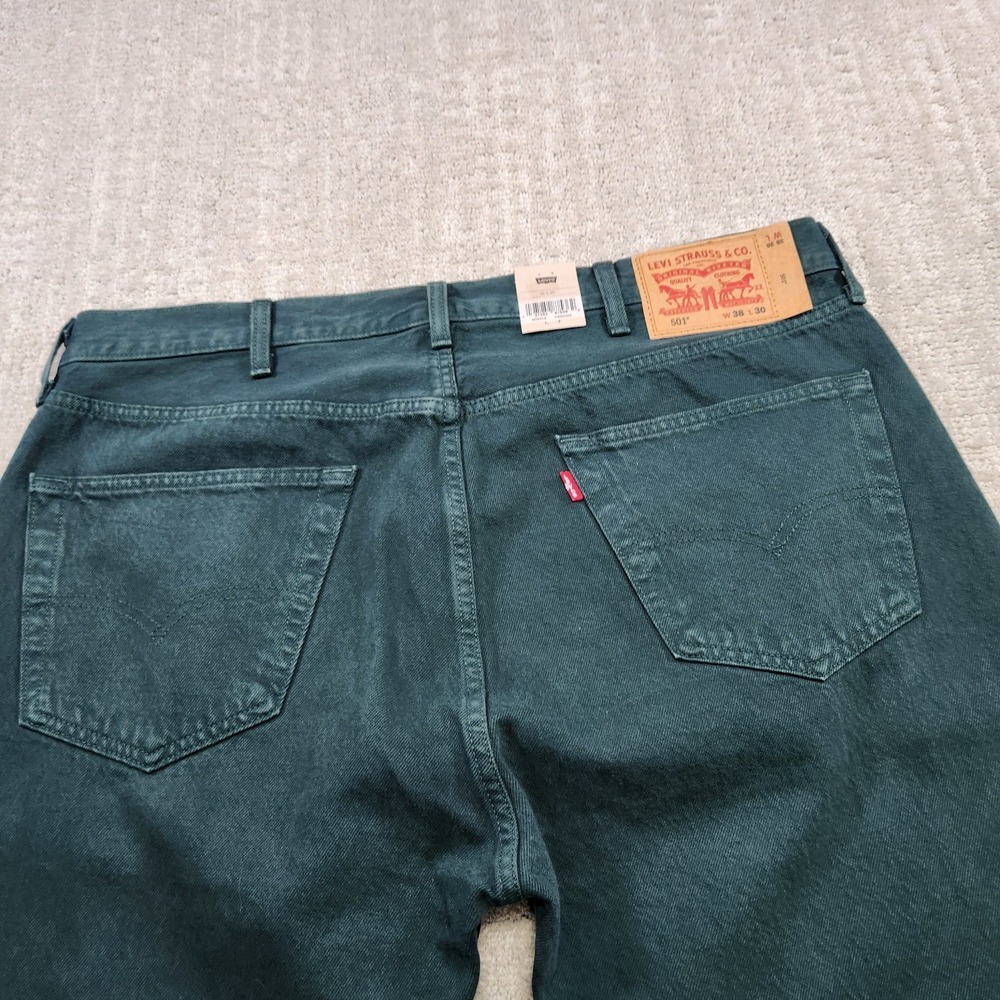 Levis 501 Jeans Men 38x30 Straight Leg Button Fly Green Denim Classic - Picture 3 of 13